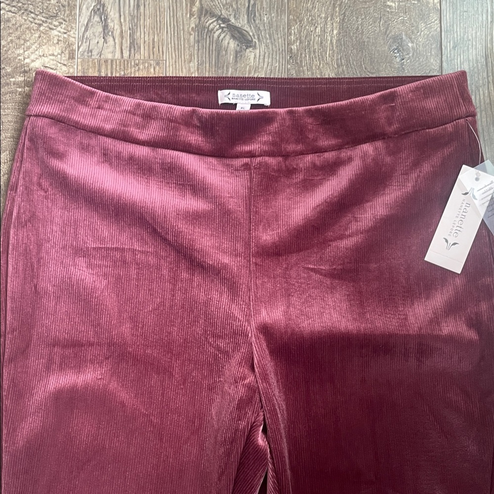 Nanette Lepore Burgundy Velour-Textured Ribbed Pants Size XL - Picture 4 of 9